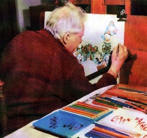 Jaap Oudes tekent kleurpotlood